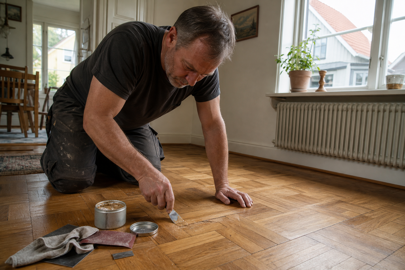 Ditt parkettgolv kan repareras, inte bara döljas