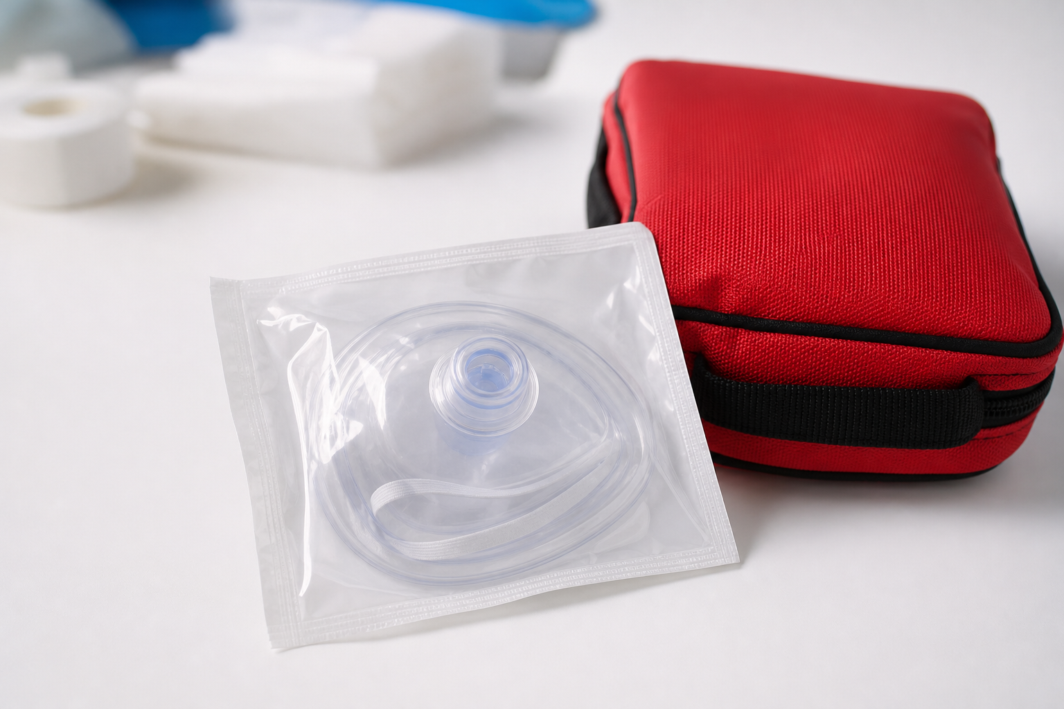 Pocket mask för säker HLR när det gäller